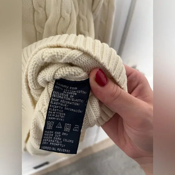 Tommy Hilfiger Cream Crewneck Cable Knit Sweater - Picture 6 of 6